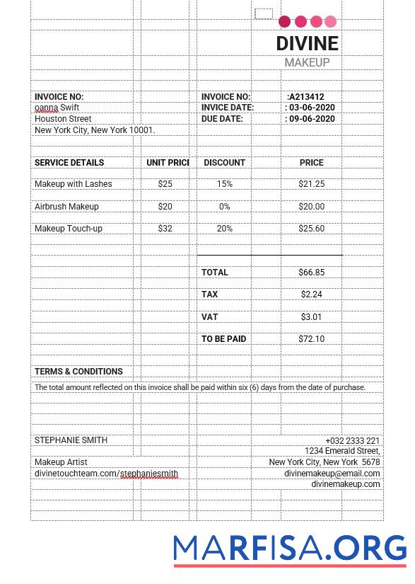 Blank Makeup Artist Invoice Template